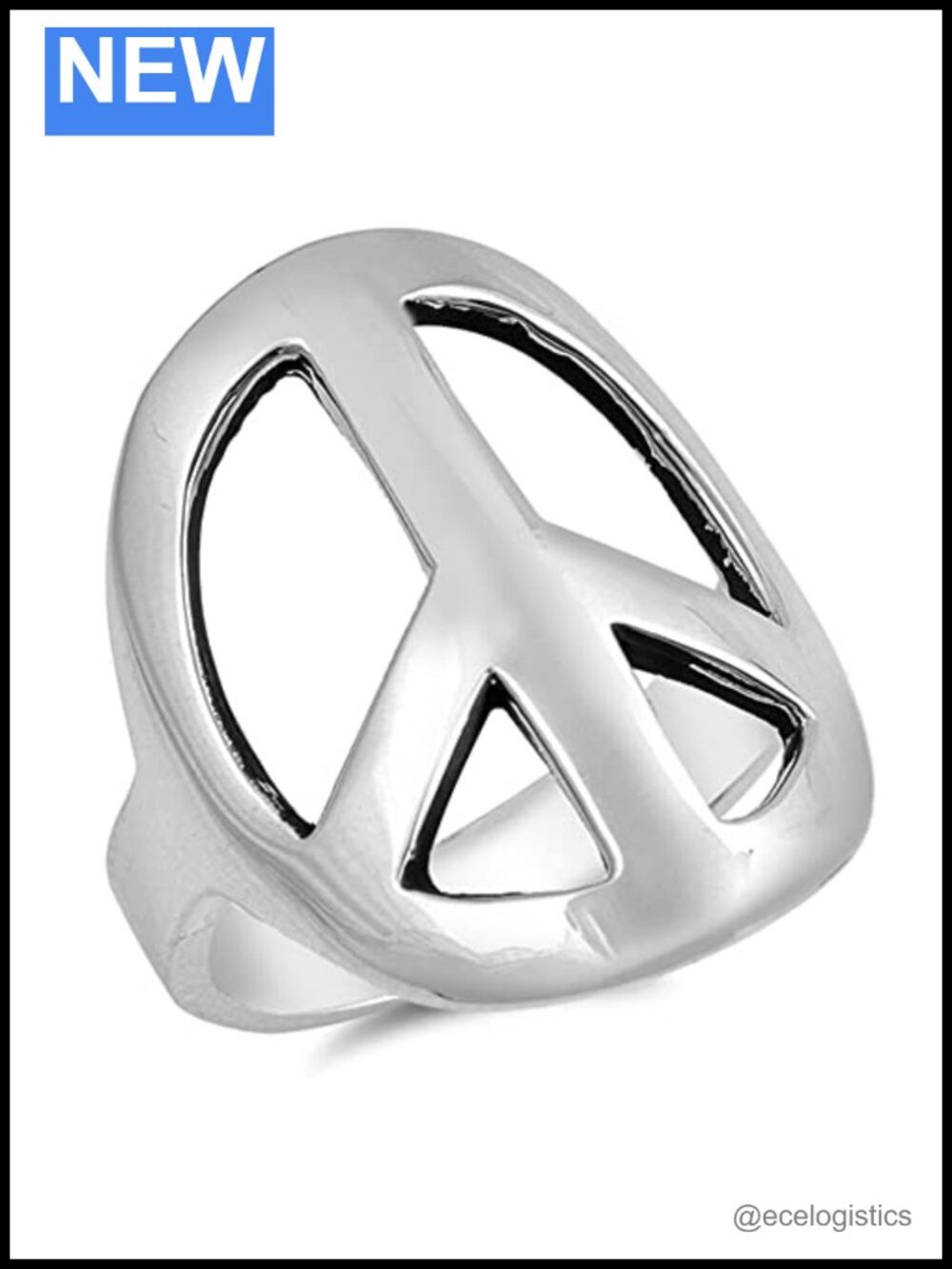 925 Sterling Silver Wide Peace Sign Hippie Ring Band Size 5-10